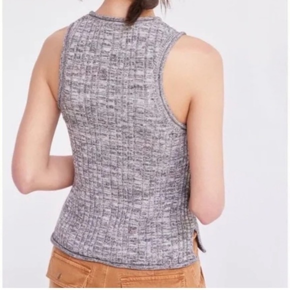 ANTHROPOLOGIE Pilcro Knit High Neck Ribbed Cotton Silk Blend Marled Gray Tank - Picture 3 of 9